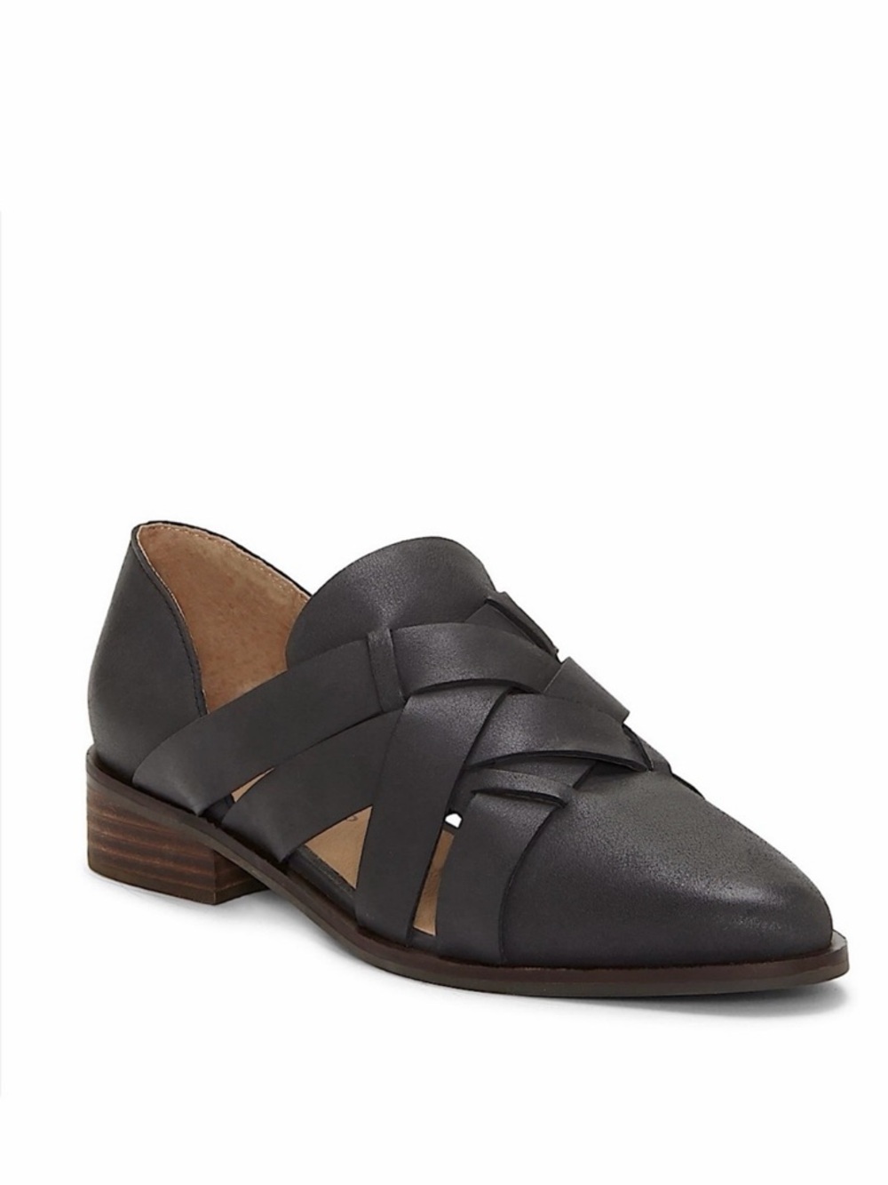 NWOT Lucky Brand Preekah Woven Leather Skimmer Black Boho Transitional Size 8.5